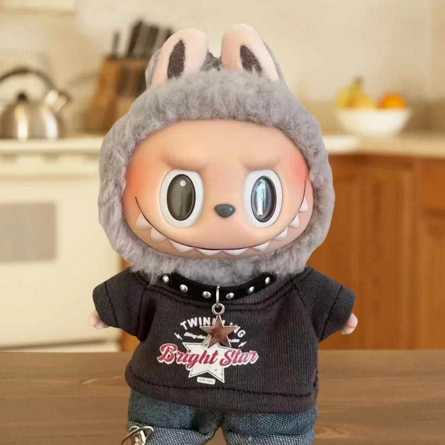 Labubu Clothes For 15/17cm V1 V2 V3 Plush Idol Doll Hip Hop T-Shirt Pants Necklace 3PCS/Pack Decoration Accessories Fans Gift Labubu Clothes For 15/17cm V1 V2 V3 Plush Idol Doll Hip Hop T-Shirt Pants Necklace 3PCS/Pack Decoration Accessories Fans Gift